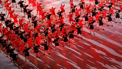 Performers take part in the opening ceremony of the Japan 2019 Rugby World Cup. AFP