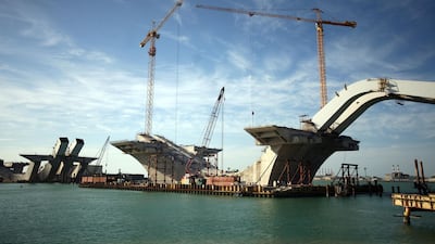 Construction of the Sheikh Zayed Bridge before its inauguration in November 2010. Sammy Dallal for The National