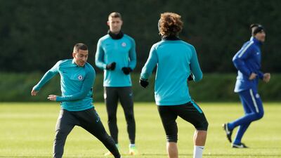 Eden Hazard and David Luiz during training. John Sibley / Reuters