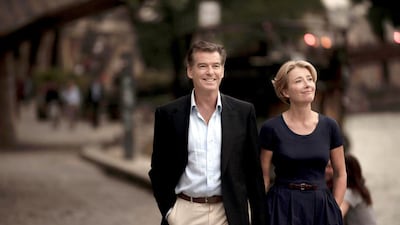 Pierce Brosnan and Emma Thompson portray a divorced couple who become jewel theives in The Love Punch. Courtesy Process Media