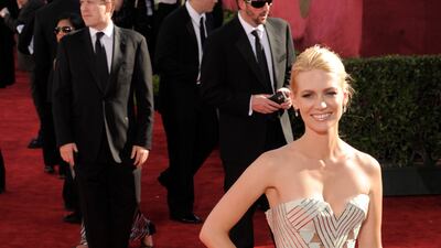 January Jones wears Versace to the 2009 Primetime Emmy Awards. EPA