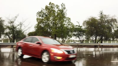 Driving along Sheikh Mohammed bin Rashid Al Maktoum Road, the stretch between Abu Dhabi and Dubai south of highway 75, proved treacherous on March 24, 2017, following heavy rains. Christopher Pike / The National