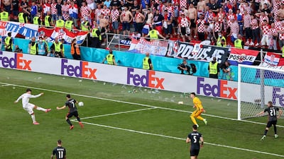 Alvaro Morata scores Spain's fourth.