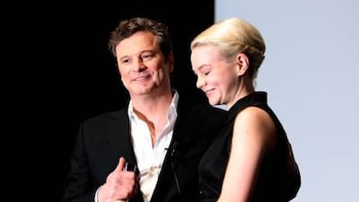 Colin Firth and Carey Mulligan before the start of variety conversation at the First Group Theater in Madinat Jumeirah.