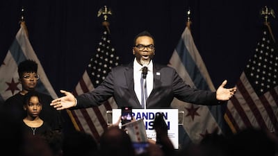 Union organiser and Cook County Commissioner Brandon Johnson speaks after being projected winner as mayor in Chicago, Illinois. AFP