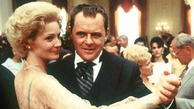 Anthony Hopkins, in the title role of Oliver Stone's "Nixon," dances with Joan Allen, who played former first lady Pat Nixon.