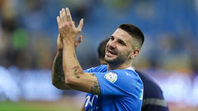 RIYADH, SAUDI ARABIA - DECEMBER 1: Aleksandar Mitrovic of Al Hilal celebrates victory after the Saudi Pro League match between Al-Hilal and Al-Nassr at King Fahd International Stadium on December 1, 2023 in Riyadh, Saudi Arabia. (Photo by Yasser Bakhsh / Getty Images)
