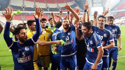 Esteghlal Khouzestan players celebrate after beating Al Jazira at Mohammed Bin Zayed Stadium on February 27, 2017 in Abu Dhabi. AFP