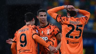 Juventus' Portuguese forward Cristiano Ronaldo celebrates with teammates. AFP