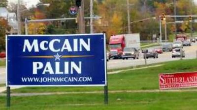 A McCain supporter put up a massive yard sign along one of the main roads in Strongsville, Ohio, a hotbed for Republican support in the closely contested state.