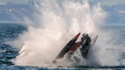 Ahmed Al Hameli of Team Emirates shown crashing on Saturday during qualifying for the UIM F1H20 Grand Prix of France. Photo Courtesy / F1H20