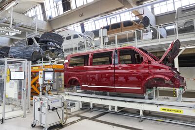 An electric minibus under construction at a Volkswagen plant in Hannover, Germany. Bloomberg