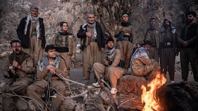 Members of a Kurdish-Iranian dissident group gather in Erbil province, in Iraq's Kurdistan region. Getty Images