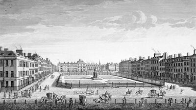 A drawing of Leicester Square, London in 1753. Guildhall Library & Art Gallery / Getty Images