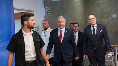 Israeli Prime Minister Benjamin Netanyahu arrives at a cabinet meeting at his office in Jerusalem. AFP