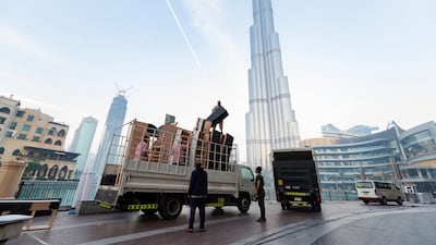 Dubai, United Arab Emirates - January 01, 2011: The clean up operations after the celebrations the night for New Years Eve 2019. Tuesday, December 1st, 2019 in Downtown, Dubai. Chris Whiteoak/The National