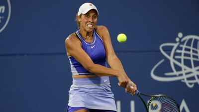 Madison Keys in action against Ons Jabeur at the Mubadala Silicon Valley Classic. EPA