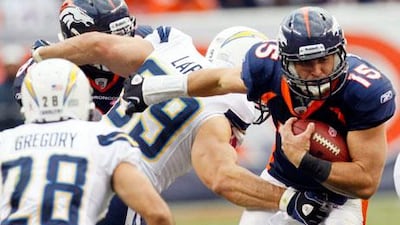 Tim Tebow gave the Denver Broncos a spark but fell short of rallying them to victory against the San Diego Chargers.
