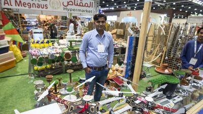 A drone that releases a pigeon while in the air, to encourage it falcons to fly higher while hunting, is on sale at Adihex. Leslie Pableo for The National