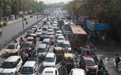 Traffic moves along the busy street near ITO in New Delhi, India, 22 March 2022. Despite a slight improvement compared to previous years, in 2021 New Delhi and Bangladesh still led the list of capitals and countries with worst air quality respectively, according to the annual report by the Swiss air quality tech firm IQAir. EPA