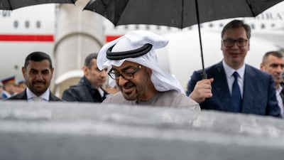 President Sheikh Mohamed arrives in Serbia