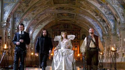 From left, Luke Evans, Matthew McFadyen, Milla Jovovich and Ray Stevenson in The Three Musketeers 3D.