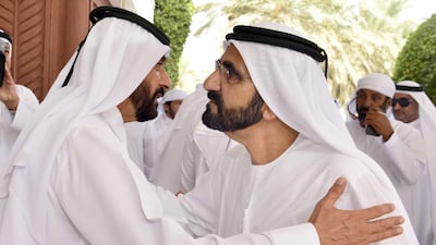 Sheikh Mohammed bin Rashid accepts condolences from a well-wisher. Wam