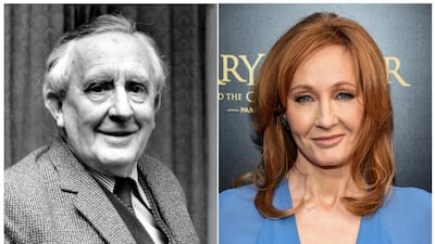 J R R Tolkien, author of 'The Lord of the Rings,' series in 1967, left, and J K Rowling, author of the 'Harry Potter'. AP