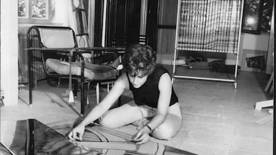 Behdjat Sadr in her studio in Tehran producing a kinetic work in 1967. Courtesy The Mosaic Rooms