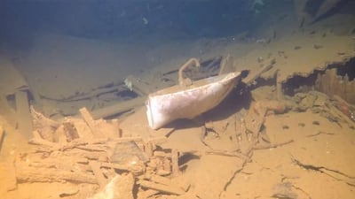 A wash basin found inside Ines, an oil tanker that sank off the coast of Fujairah in 1999. Courtesy Simon Nadim / XR Hub