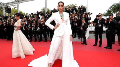 Sonam Kapoor in Ralph & Russo at the screening of 'Once Upon A Time... In Hollywood' during the 72nd annual Cannes Film Festival on May 21, 2019. EPA