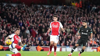 Mohamed Salah scores Liverpool's second goal in the 81st minute. PA