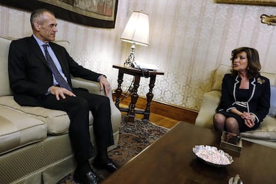 epaselect epa06768997 Designated Italian Prime Minister Carlo Cottarelli (L) meets with Senate Speaker Maria Elisabetta Alberti Casellati (R) in Rome, Italy, 28 May 2018. President Sergio Mattarella gave former spending review chief Carlo Cottarelli a mandate to form an interim technocrat government, the day after Conte gave his mandate back. An effort to form a populist government coalition of 5-Star Movement and League with law professor Giuseppe Conte as designated prime minister collapsed the rpevious day when Mattarella refused to approve the nomination of Euroskeptic economist Paolo Savona as economy minister, citing the risk of financial turbulence.