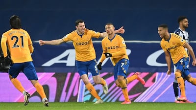 Richarlison of Everton celebrates scoring the first goal with his team during the English Premier League soccer match between West Bromwich Albion and Everton FC. EPA