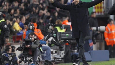 Barcelona manager Luis Enrique celebrates on the sidelines. Quique Garcia / EPA