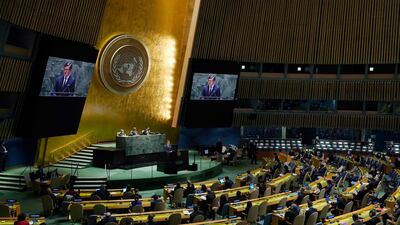 Ukrainian Foreign Minister Dmytro Kuleba speaks at the UN General Assembly in New York. AFP