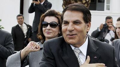 Zine el Abidine Ben Ali and his wife, Leila, thank supporters as they tour the capital, Tunis.