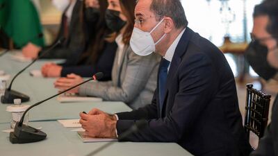 Jordanian Foreign Minister Ayman Safadi with US Secretary of State Antony Blinken in Washington in January, AFP