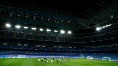 Inter Milan train inside the Santiago Bernabeu ahead of the game against Real Madrid. AP