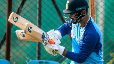 Rishabh Pant checks his bats during training at the Rajiv Gandhi International Cricket Stadium in Hyderabad. AFP