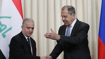 Russian Foreign Minister Sergey Lavrov (R) and Iraqi Foreign Minister Mohamed Ali Al Hakim meet in Moscow, Russia, 30 January 2019. EPA