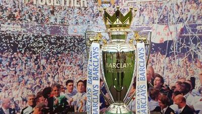 The English Premier League trophy on display in Abu Dhabi.