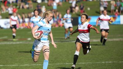 The under 19 girls rugby team from the British School Al Khubairat face off against DXB Exils at Dubai Rugby Sevens. The UAE is looking to foster more Emirati talent in Rugby. Victor Besa for The National