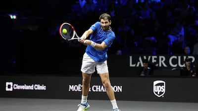 Cameron Norrie plays a backhand shot during the singles match against Taylor Fritz. Getty