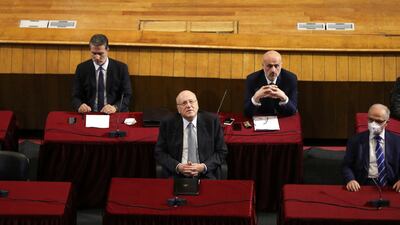Lebanon’s Prime Minister Najib Mikati attends a parliamentary session in Beirut on September 20, 2021. Reuters