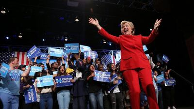 US Democratic presidential candidate Hillary Clinton reacts as she arrives to meet campaign supporters after the first presidential debate. Carlos Barria / Reuters
