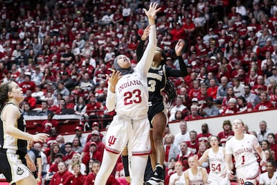 Kiandra Browne of the Indiana Hoosiers in action in the game against the Purdue Boilermakers. Gretta Cohoon/Indiana Athletics