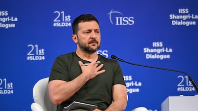 Ukraine's President Volodymyr Zelenskyy at the International Institute for Strategic Studies 21th Shangri-La Dialogue in Singapore. EPA