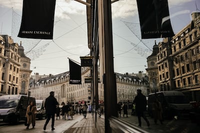 The Armani Exchange and Burberry Group shops on Regent Street in London this month. Bloomberg