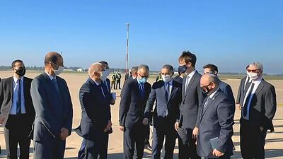 A screen grab from a handout video released by the US embassy in Morocco shows US President's advisor Jared Kushner (3rd R) and Israeli National Security Advisor Meir Ben Shabbat (2nd R) arriving in Moroco's capital Rabat, on the first Israel-Morocco direct commercial flight, marking the latest US-brokered diplomatic normalisation deal between the Jewish state and an Arab country. AFP